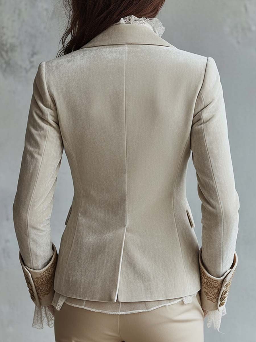 Damen Bestickter Elfenbein-Blazer