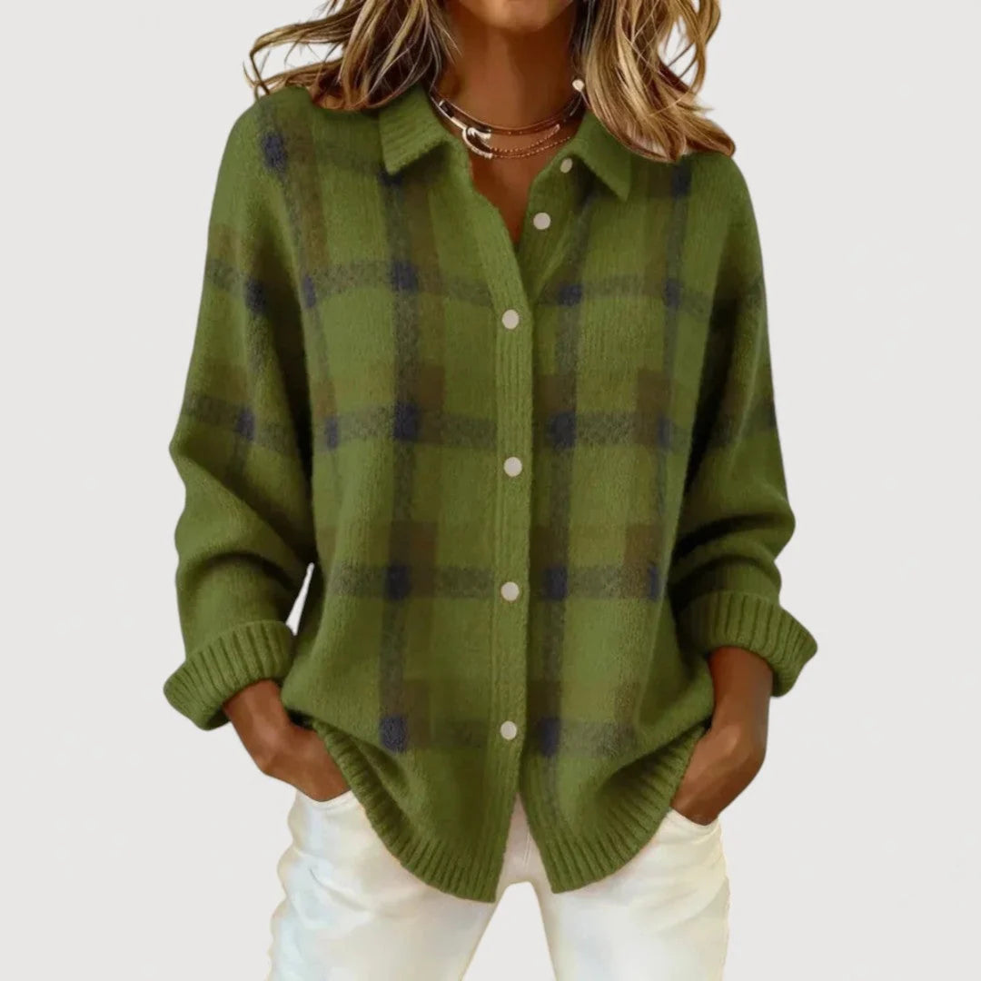 Matilde™ | Karierte Strickjacke – Dunkelgrün