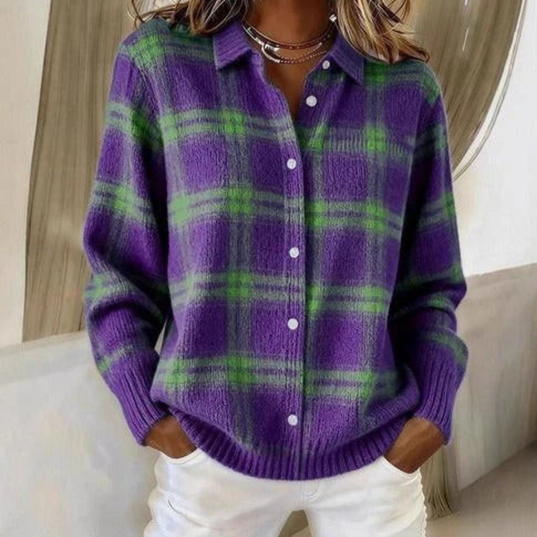 Fiorenza™ | Karierte Strickjacke – Dunkellila
