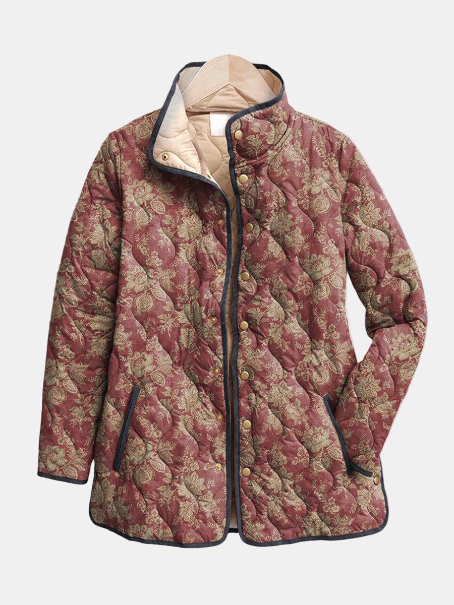 Danuta™ | Gesteppte Jacke mit Bordeaux-Blumenmuster