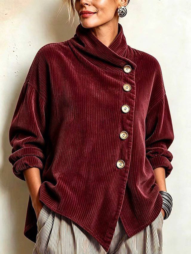 Nina™ | Asymmetrische Samt-Stehkragenbluse mit Knöpfen – Bordeaux