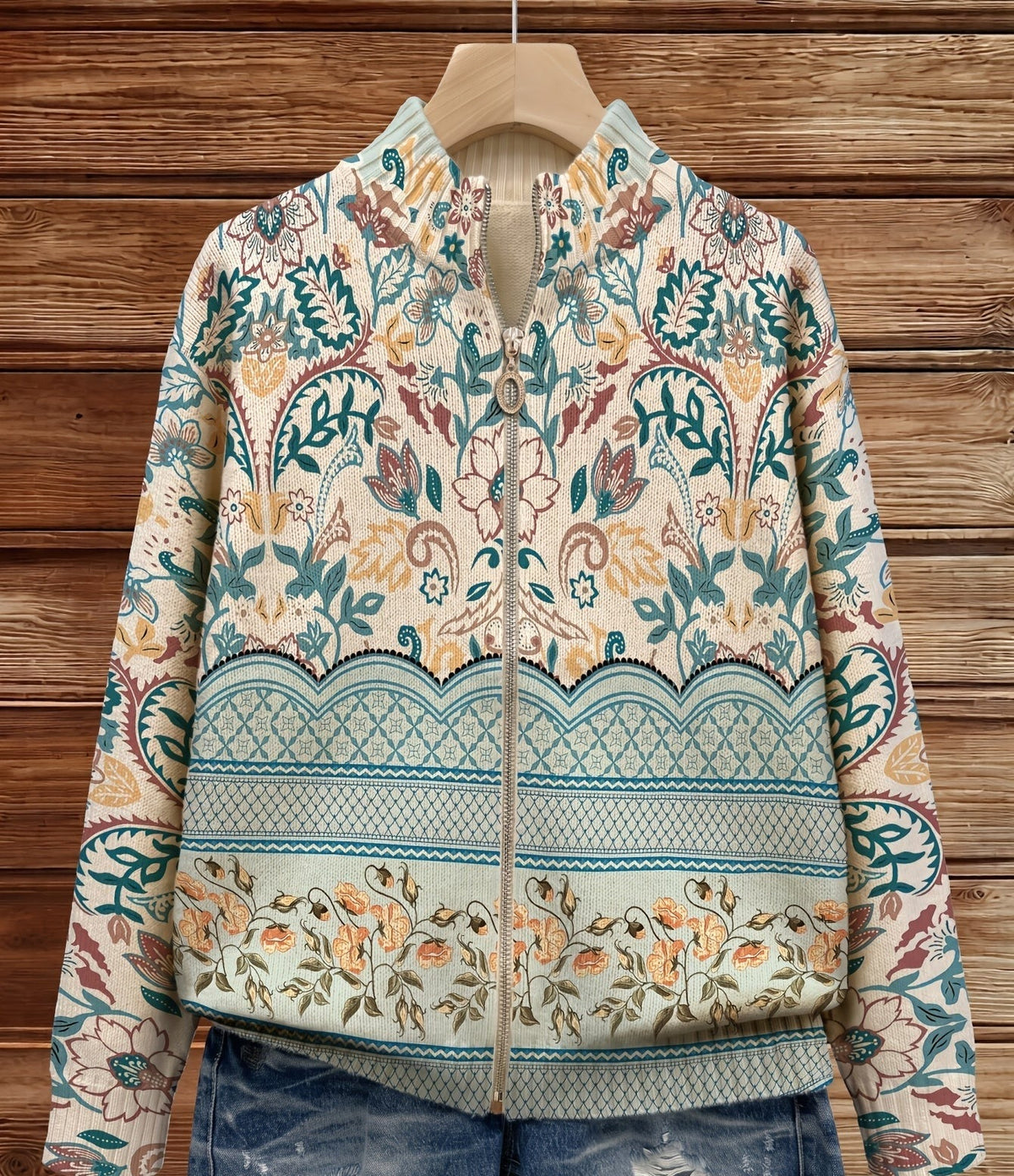 Sybilla™ | Reißverschluss-Strickjacke im Botanischen Vintage-Look