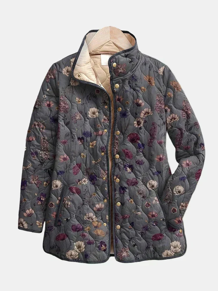 Lucyna™ | Gesteppte Jacke mit Grauem Blumenmuster