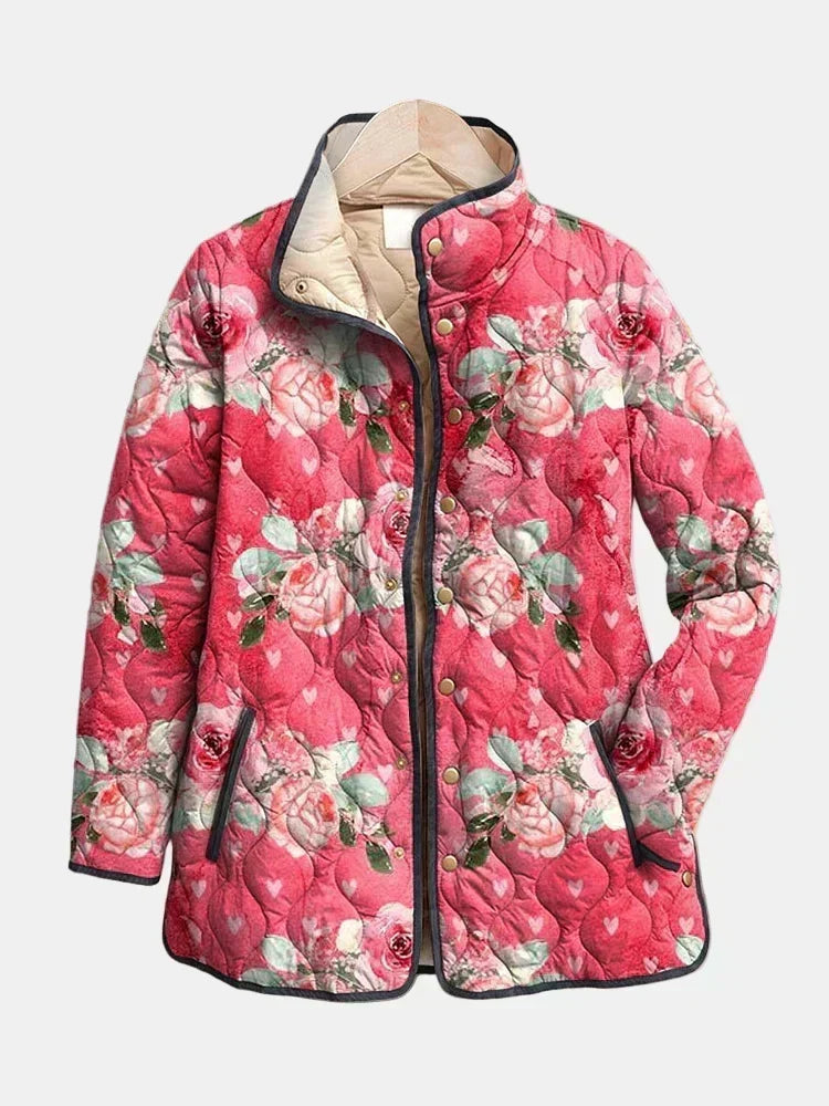 Walentyna™ | Gesteppte Jacke mit Rosa Blumenmuster