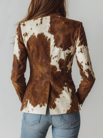 Damen Retro-Blazer mit Leoparden-Muster