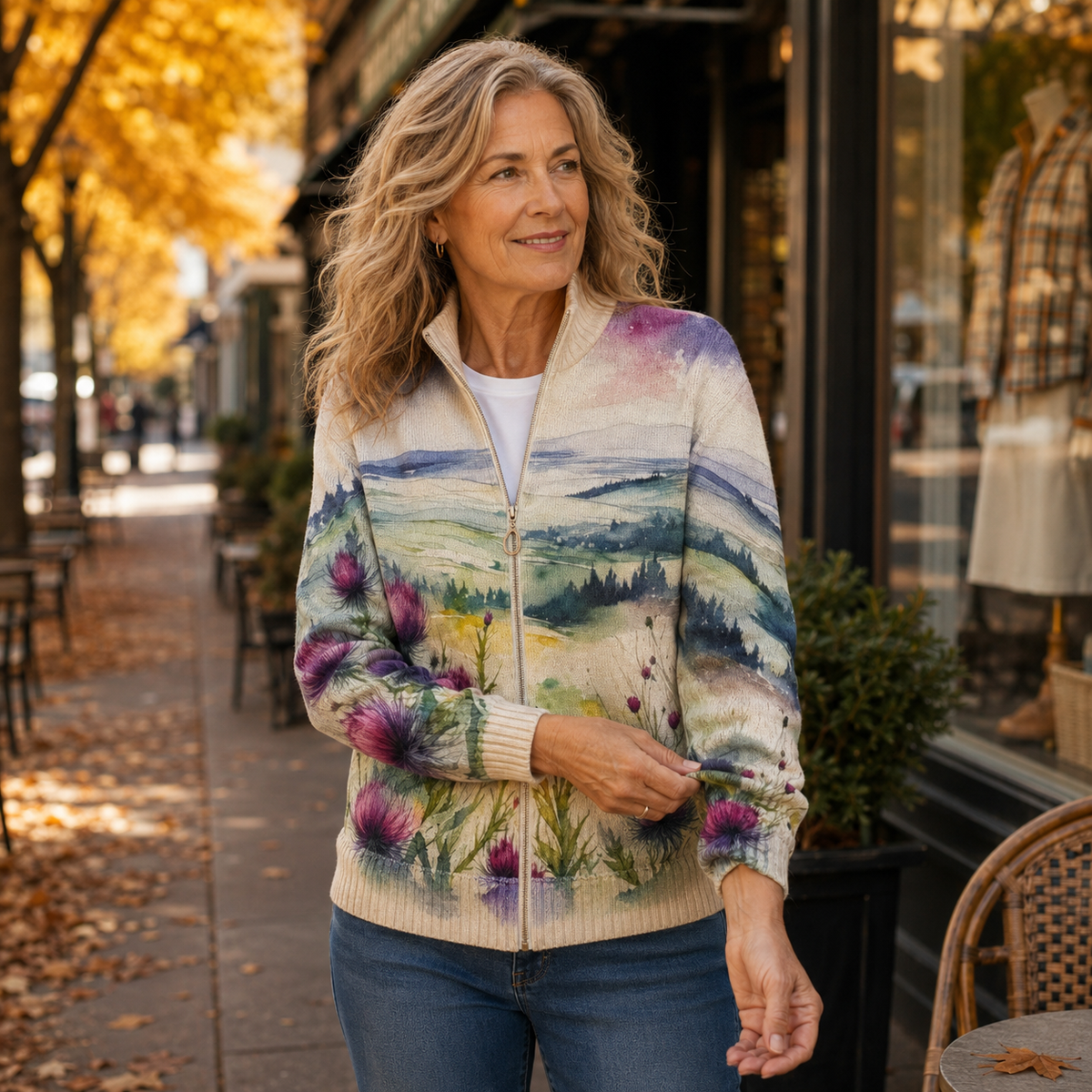Zelda™ | Reißverschluss-Strickjacke mit Schottischer Distel