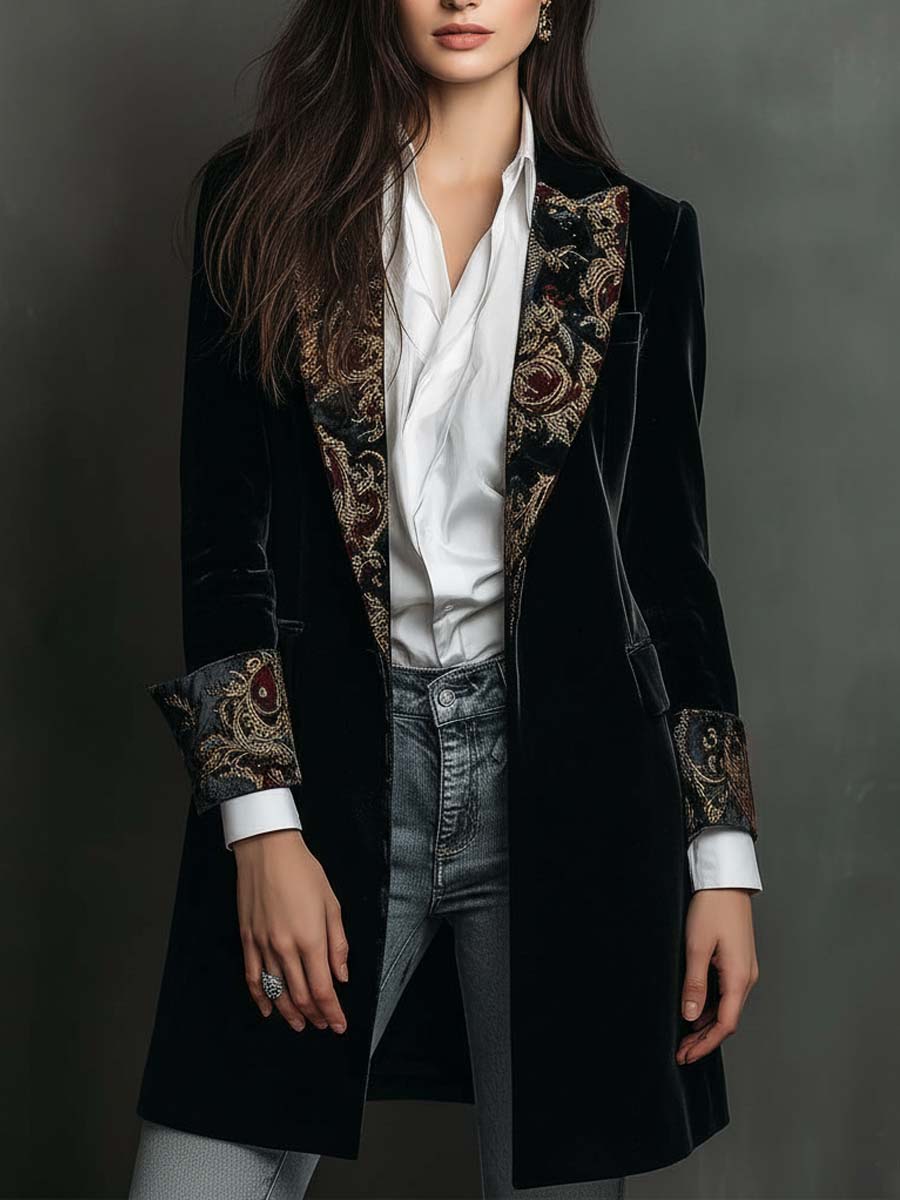 Damen Schwarzer Figurbetonter Barock-Blazer mit Revers