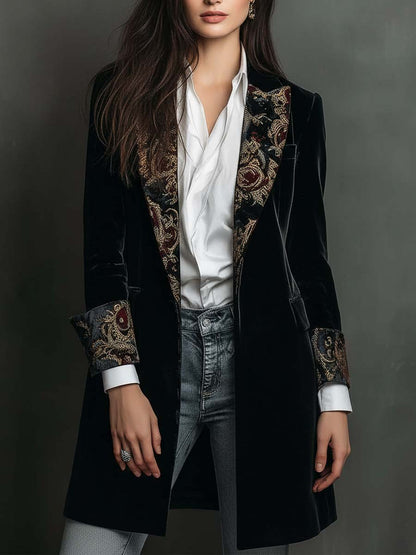 Damen Schwarzer Figurbetonter Barock-Blazer mit Revers