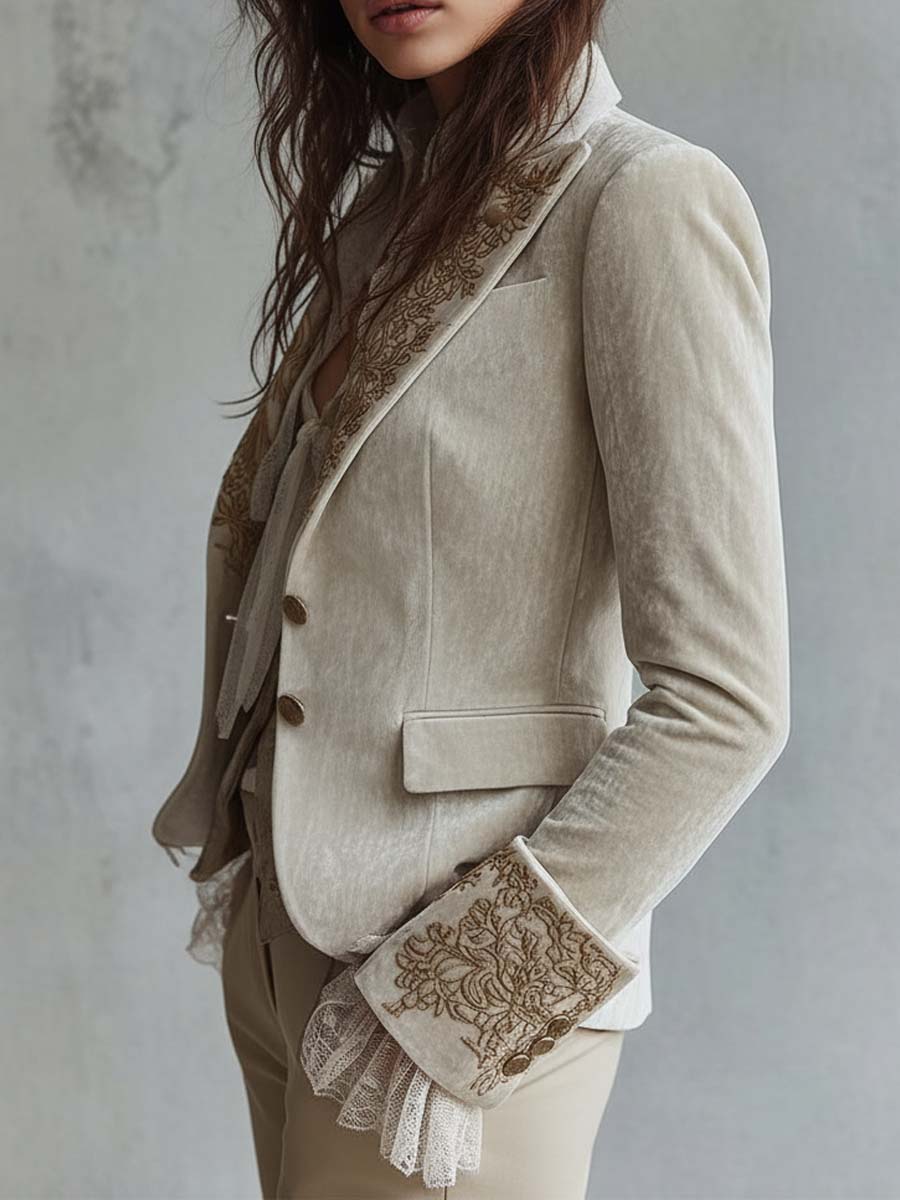 Damen Bestickter Elfenbein-Blazer