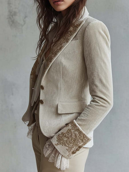 Damen Bestickter Elfenbein-Blazer