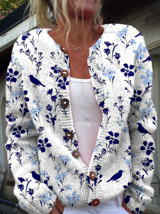 Vynora™ | Strickjacke mit Knöpfen und Vogelmotiv