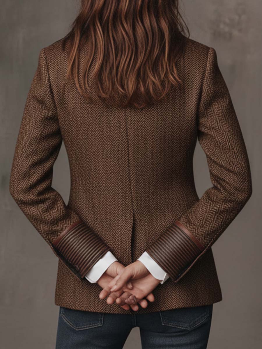 Damen Fischgrät-Blazer mit Bedruckten Paneelen