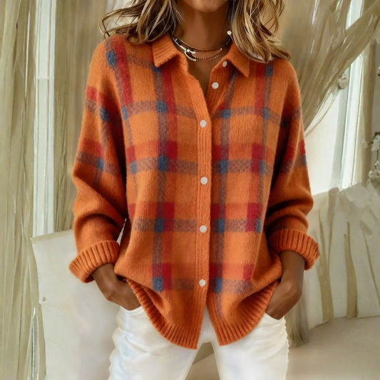 Olivia™ | Karierte Strickjacke – Orange