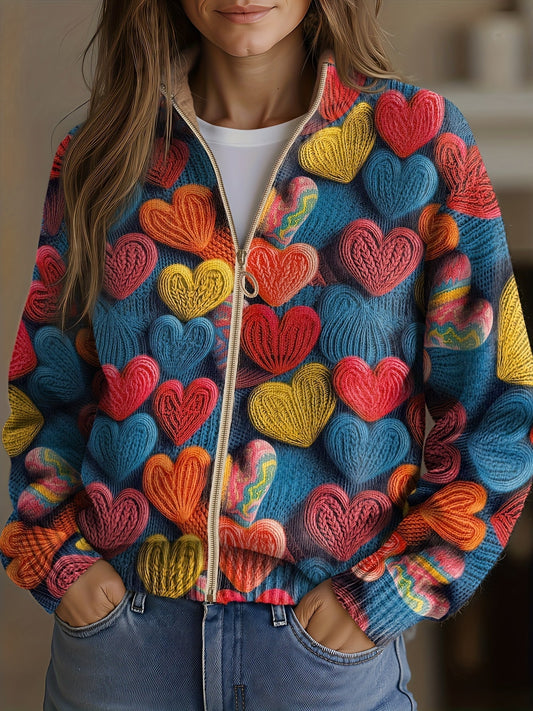Valentine™ | Reißverschluss-Strickjacke mit Herzmuster