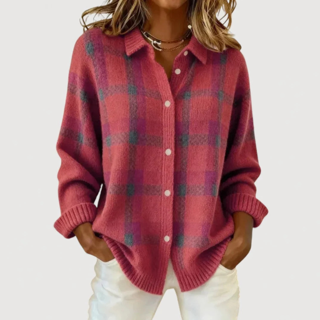 Lucia™ | Karierte Strickjacke – Rosa