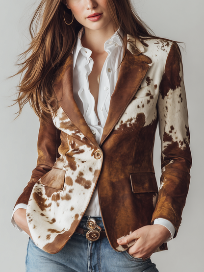 Damen Retro-Blazer mit Leoparden-Muster