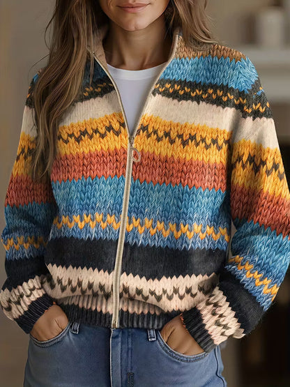 Yseult™ | Reißverschluss-Strickjacke mit Buntem Zickzack-Muster