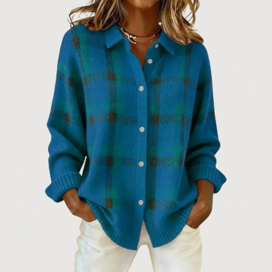 Clara™ | Karierte Strickjacke – Dunkelblau