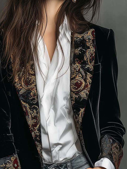 Damen Schwarzer Figurbetonter Barock-Blazer mit Revers