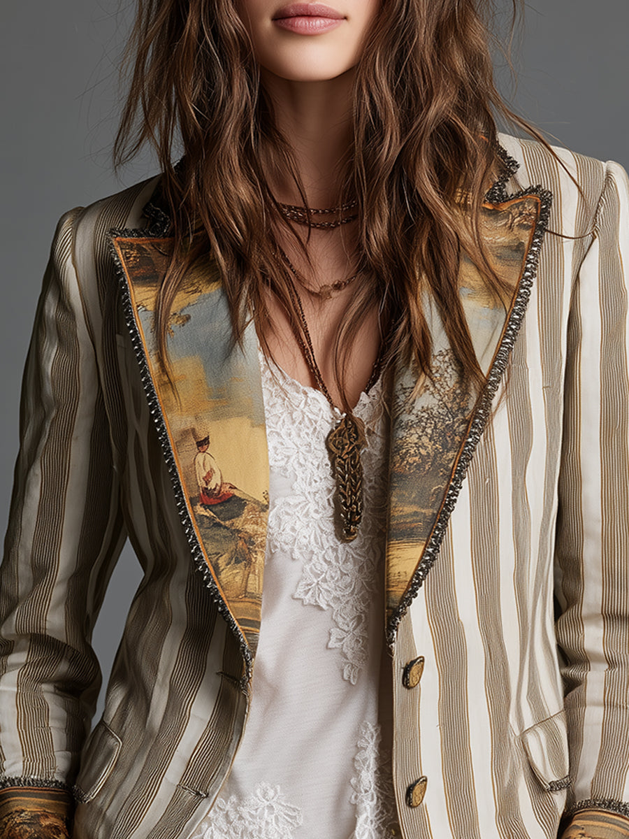 Damen Böhmischer Blazer mit Streifenmuster