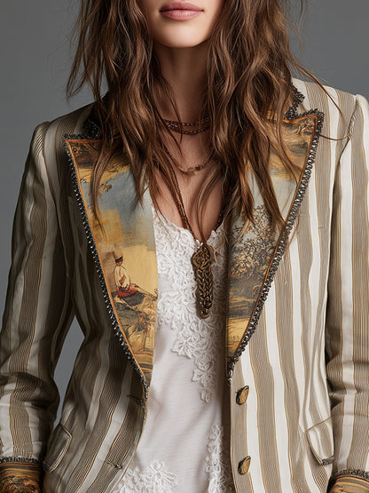 Damen Böhmischer Blazer mit Streifenmuster