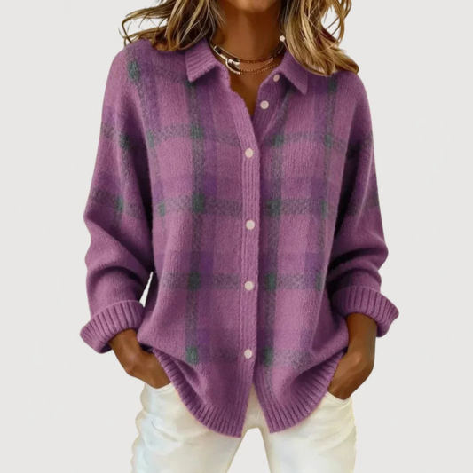 Sofia™ | Karierte Strickjacke – Lila
