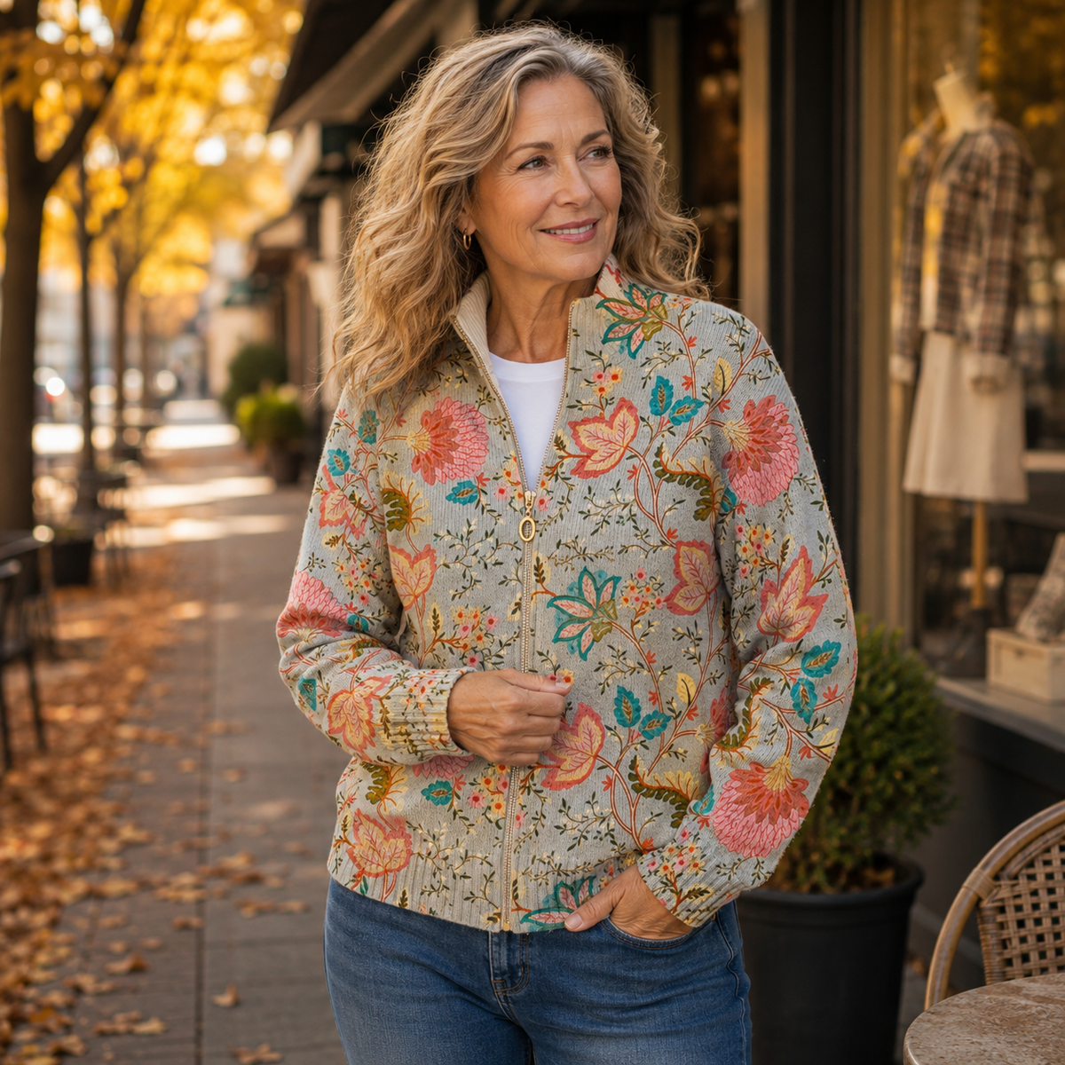 Xanthe™ | Reißverschluss-Strickjacke mit Vintage-Blumengarten