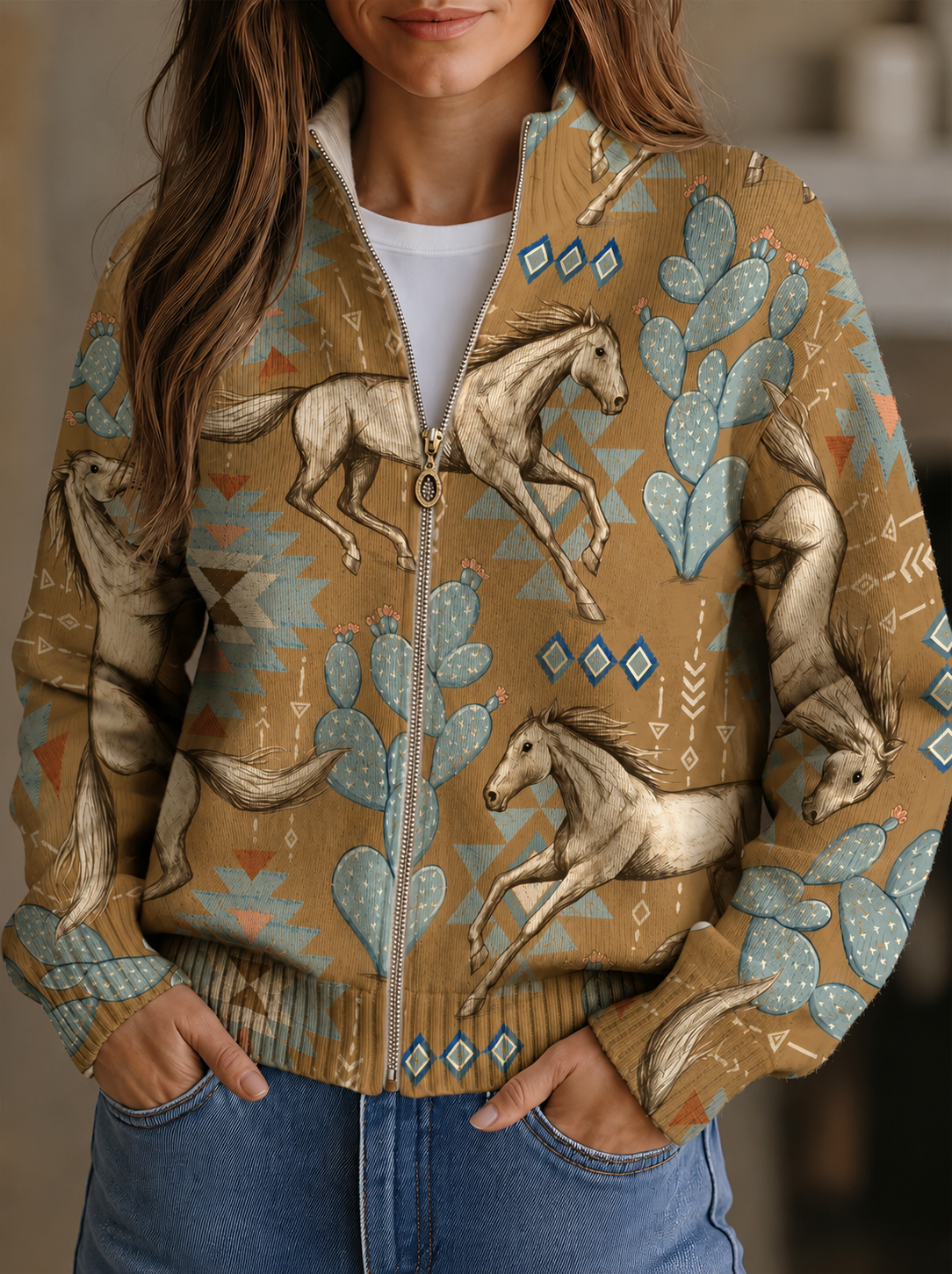 Perpetua™ | Reißverschluss-Strickjacke im Western-Stil