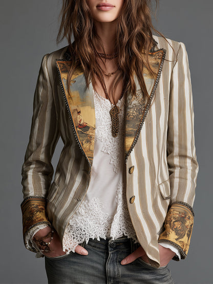 Damen Böhmischer Blazer mit Streifenmuster