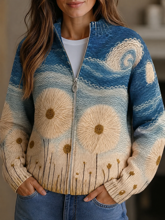 Yolanda™ | Reißverschluss-Strickjacke mit Pusteblumen-Muster