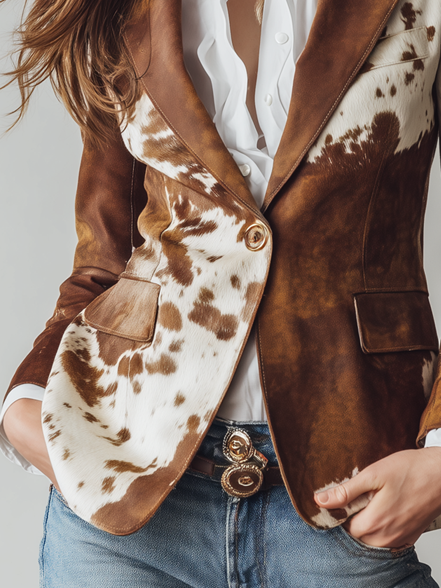 Damen Retro-Blazer mit Leoparden-Muster