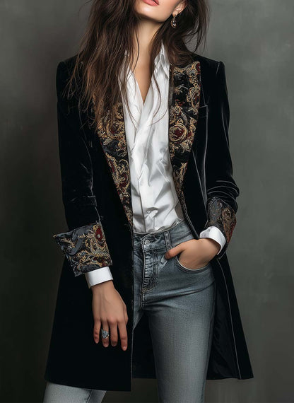 Damen Schwarzer Figurbetonter Barock-Blazer mit Revers