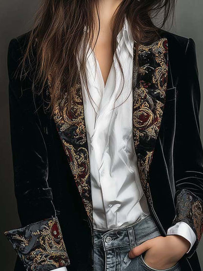 Damen Schwarzer Figurbetonter Barock-Blazer mit Revers
