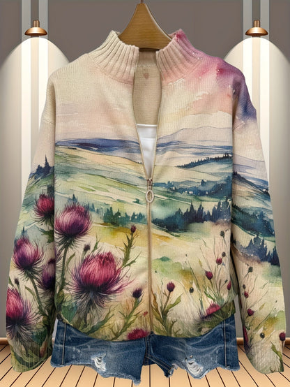 Zelda™ | Reißverschluss-Strickjacke mit Schottischer Distel