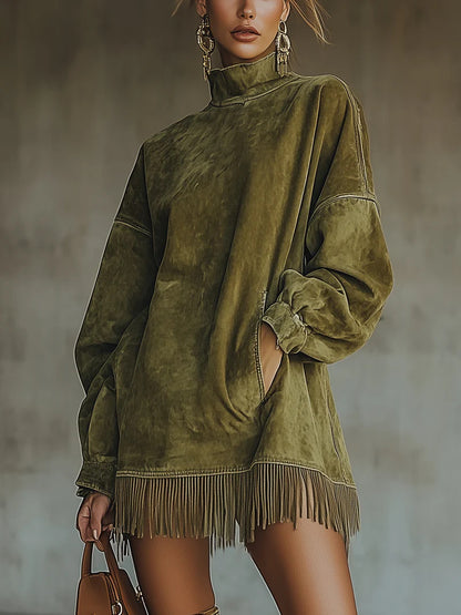 Suede™ | Βελούδινο Φόρεμα Ρετρό με Κρόσσια και Τσέπες