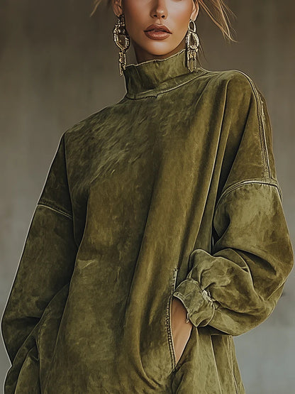 Suede™ | Βελούδινο Φόρεμα Ρετρό με Κρόσσια και Τσέπες