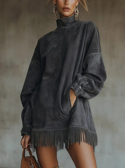 Suede™ | Βελούδινο Φόρεμα Ρετρό με Κρόσσια και Τσέπες