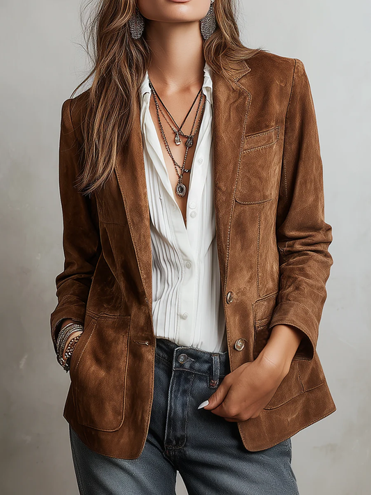 Damen Retro Braun Blazer