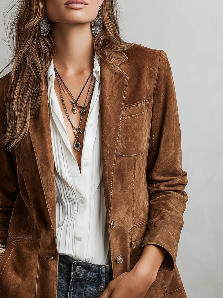Damen Retro Braun Blazer