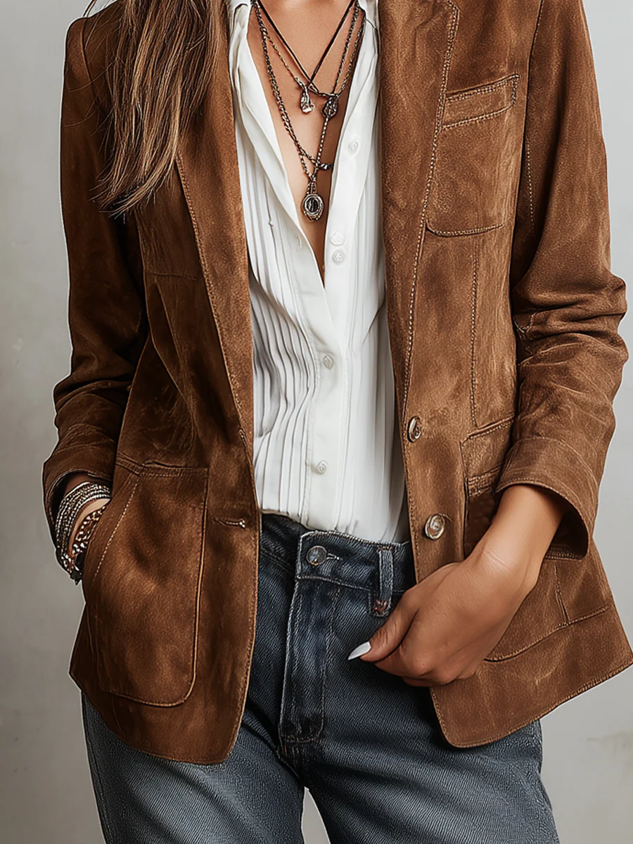 Damen Retro Braun Blazer