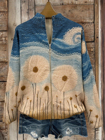 Yolanda™ | Reißverschluss-Strickjacke mit Pusteblumen-Muster