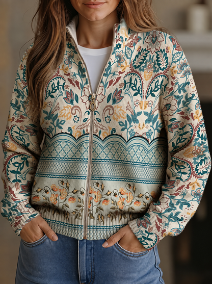 Sybilla™ | Reißverschluss-Strickjacke im Botanischen Vintage-Look