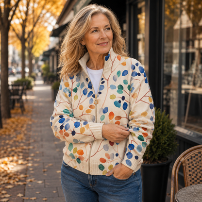 Imogene™ | Reißverschluss-Strickjacke mit Botanischen Blättern