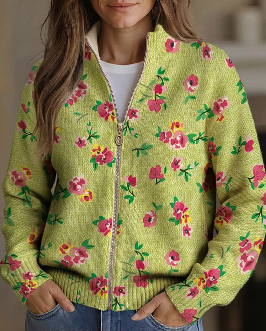 Constance™ | Reißverschluss-Strickjacke mit Rosa Rosen