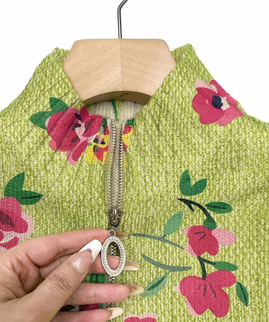 Constance™ | Reißverschluss-Strickjacke mit Rosa Rosen