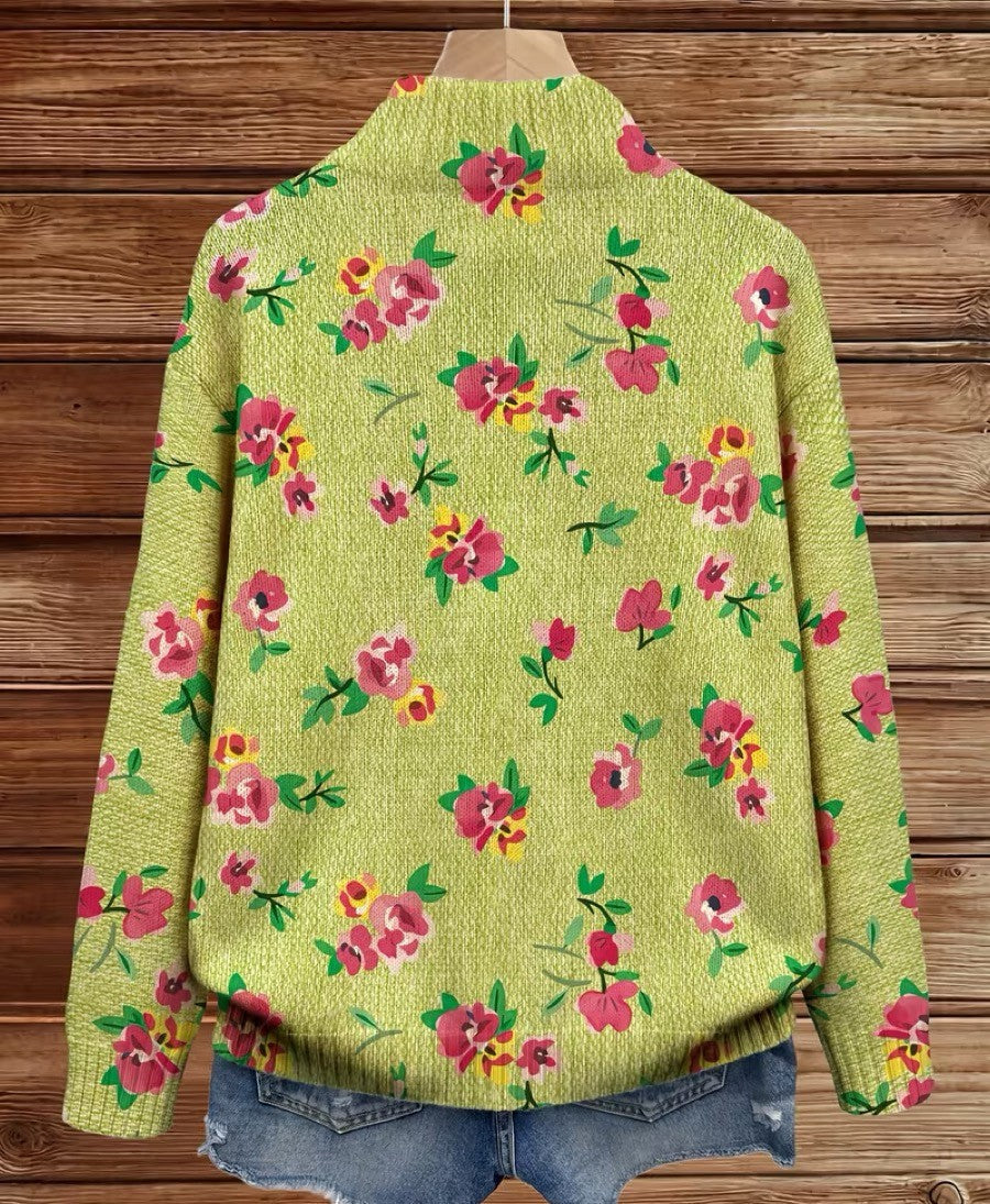 Constance™ | Reißverschluss-Strickjacke mit Rosa Rosen