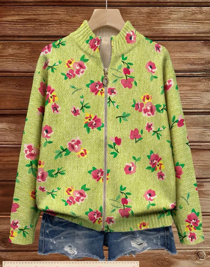 Constance™ | Reißverschluss-Strickjacke mit Rosa Rosen