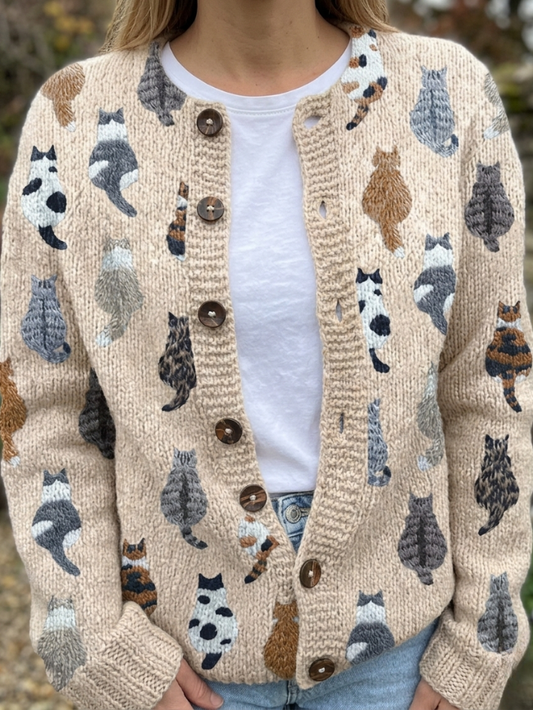 Charlotte™ | Strickjacke mit Knöpfen und Katzenmotiv