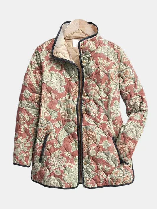 Grażyna™ | Gesteppte Jacke mit Pudroserosa Blumenmuster
