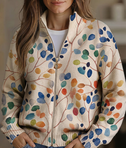 Imogene™ | Reißverschluss-Strickjacke mit Botanischen Blättern